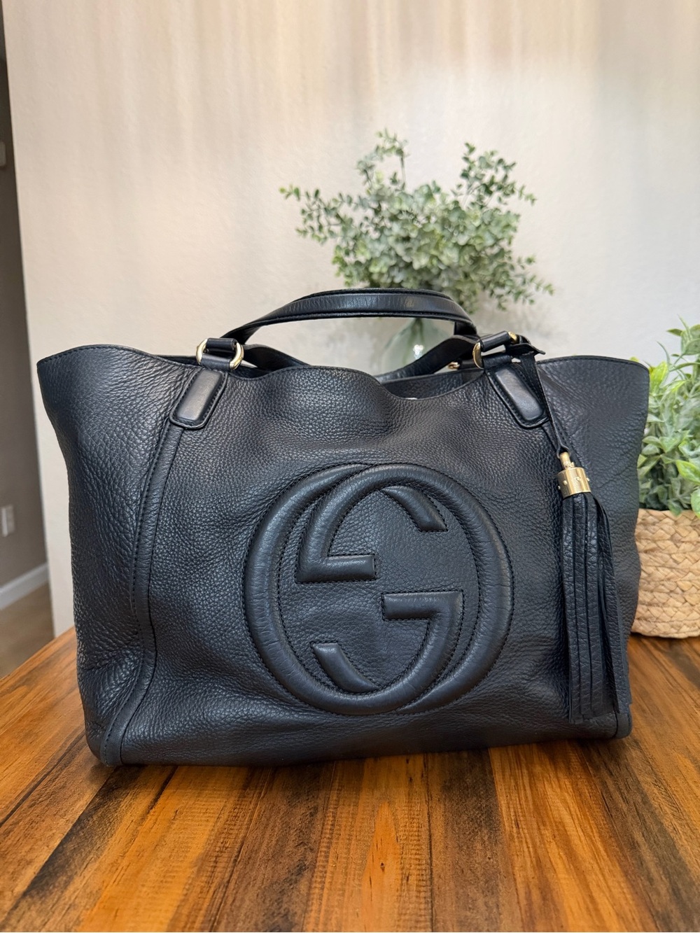 GUCCI Black Pebbled Leather Interlocking GG Soho - Picture 3 of 16